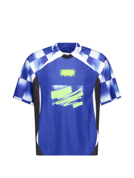 Tricou Le Pere în carouri din jerseu albastru