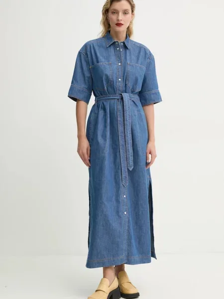 MUNTHE rochie jeans FIA maxi evazati albastru