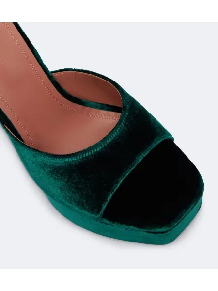 Papuci tip mules Amina Muaddi de catifea cu platformă verde