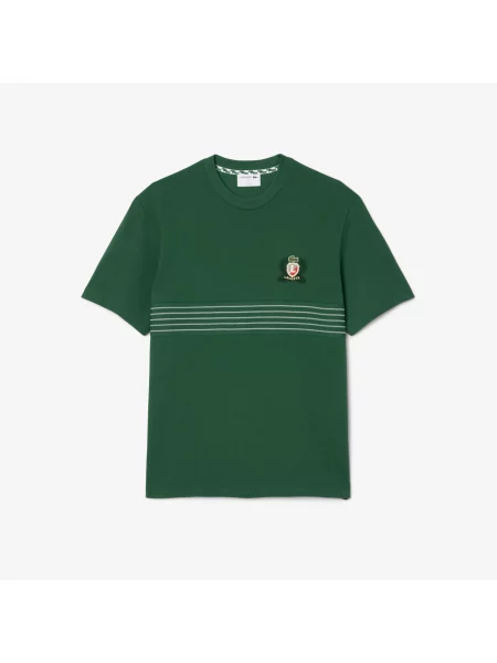 Lacoste T-Shirt Z Okrągłym Dekoltem Ze Wzorem Classic Fit Ciemnozielony zielony