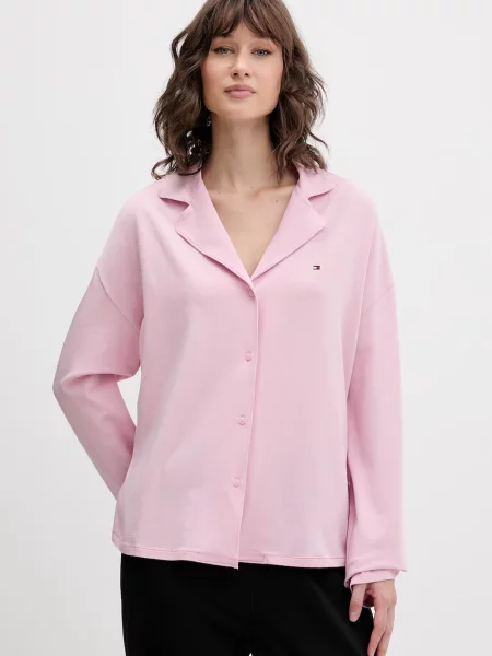 Tommy Hilfiger pyžamová košile s bavlnou růžová