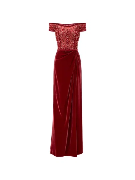 Rochie maxi Rami Al Ali de catifea roșu