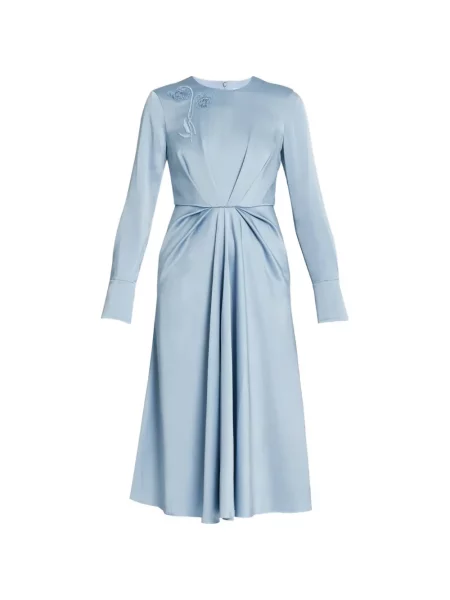 Lung rochie midi Erdem cu broderie drapată albastru