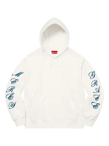 Hanorac cu glugă Supreme cu petice alb