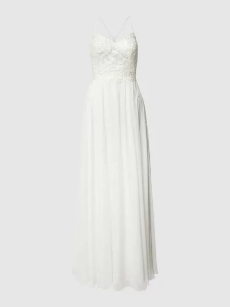 Suknia ślubna z obszyciem z koronki Luxuar biała