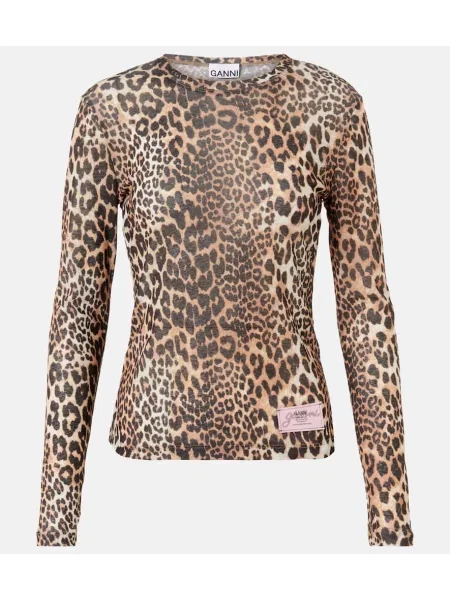 Top Ganni cu imagine cu model leopard plasă maro