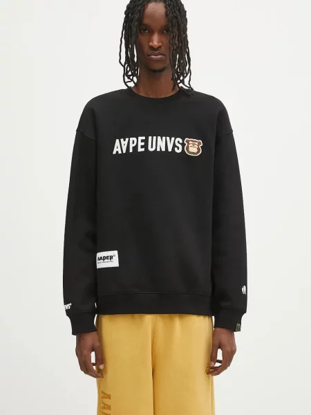 Dukserica AAPE Aaper Crew Neck s aplikacijom crna