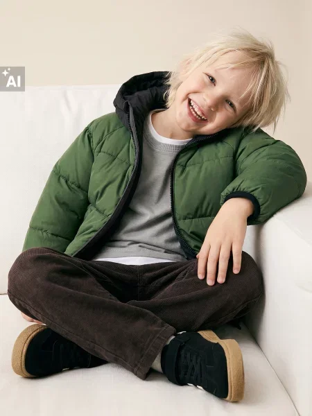 Sinsay Prošívaná bunda s kapucí khaki