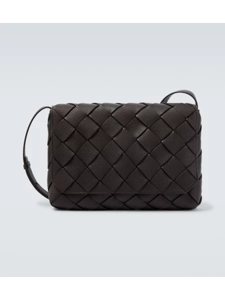 Usnjena torba crossbody Bottega Veneta rjava