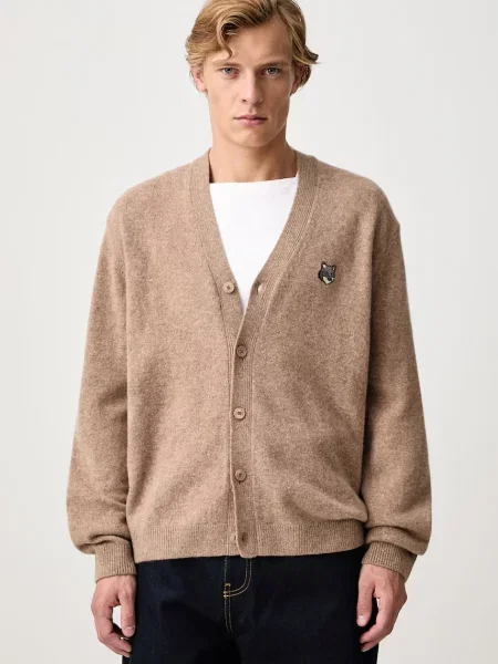 Maison Kitsuné Fox Head Lambwsool Comfort cardigan din lână pentru bărbați