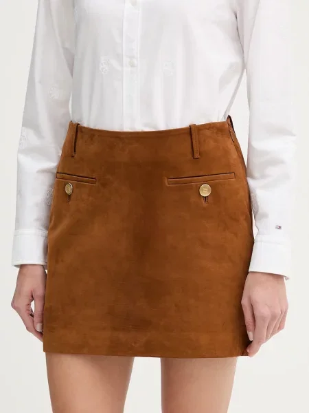Tommy Hilfiger fustă din piele intoarsa maro