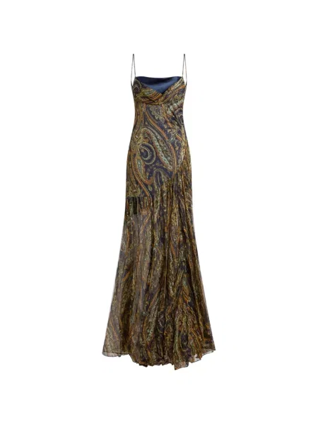 Lung rochie Etro de mătase cu model paisley maro