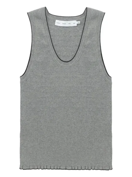 Dzianinowa podkoszulka Proenza Schouler White Label z falbankami prążkowana biała