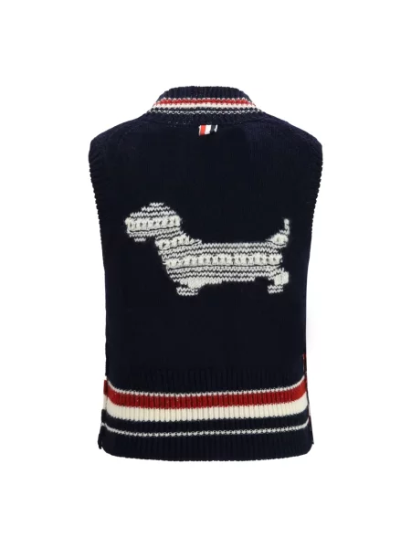 Sweter Thom Browne wełniany w paski z dekoltem w serek niebieski