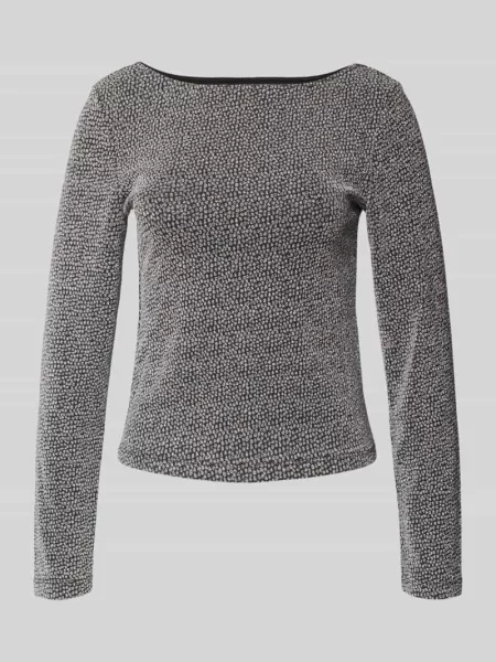 Bluzka o kroju regular fit z długim rękawem i fakturowanym wzorem model ‘JINA’ Pieces srebrna