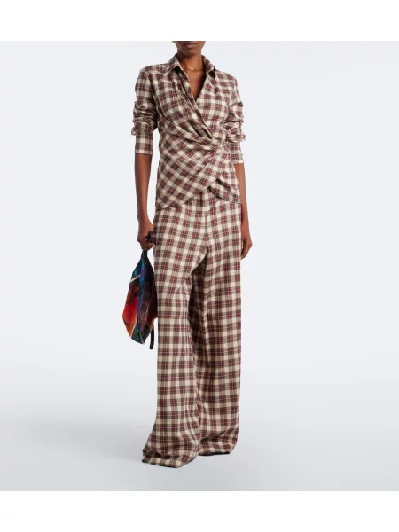 Kockovaná drapovaný flanelová košeľa Dries Van Noten