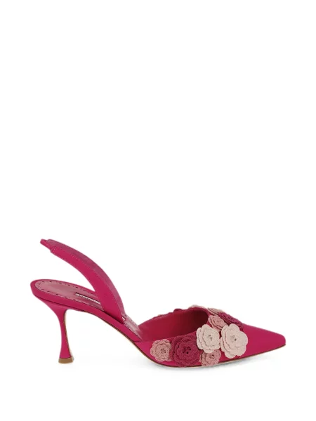 Pantofi cu toc Manolo Blahnik cu model floral slingback roz