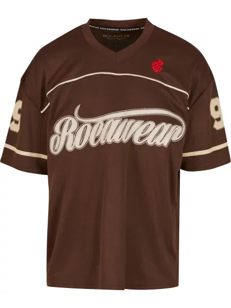ROCAWEAR Tričko Baller hnědá offwhite červená