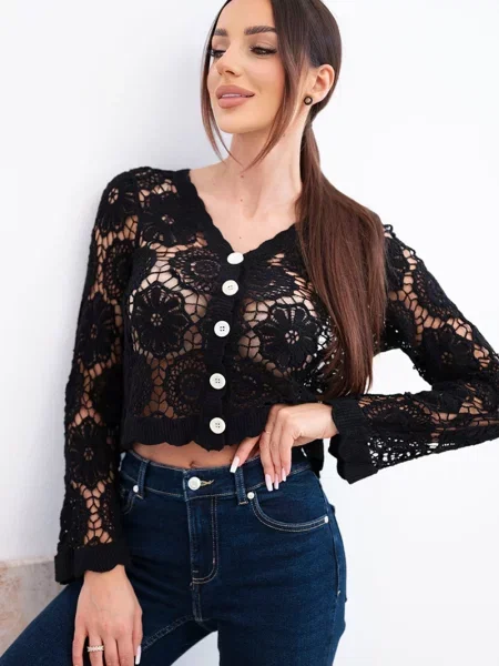 Pulover Kesi Włoski ajurat negru