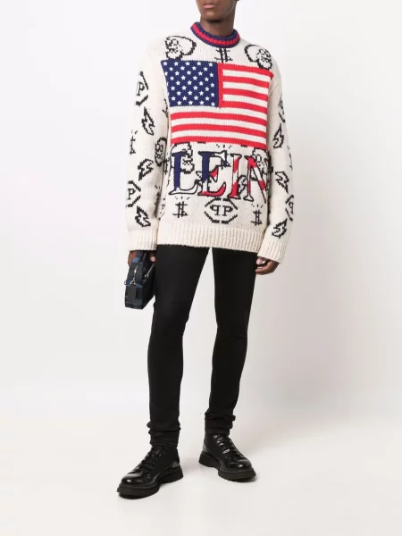 Raštuotas megztinis Philipp Plein apvaliu kaklu