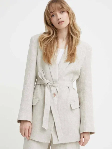 Alohas marynarka lniana jednorzędowa gładka beżowy