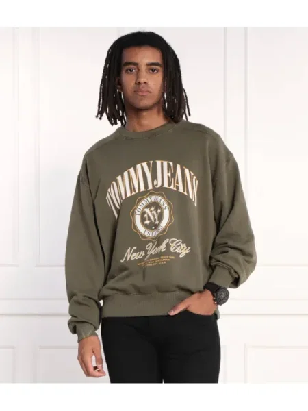 Tommy Jeans Hanorac TJM BOXY LUXE VARSITY CREW verde