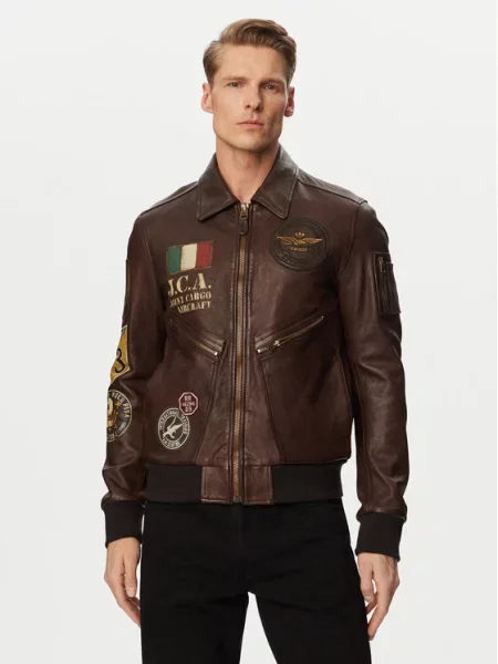 Aeronautica Militare Geacă de piele închis maro