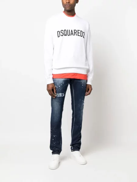 Mikina Dsquared2 s potiskem s kulatým výstřihem bílá