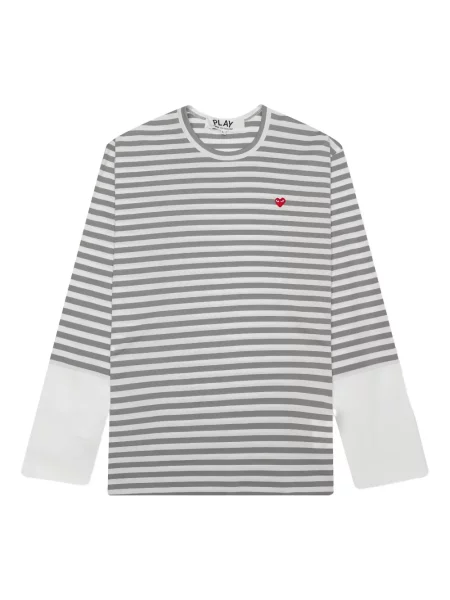 Tricou Comme Des Garcons Play cu dungi lung gri