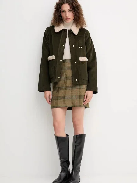 Barbour kurtka sztruksowa TABITHA przejściowa oversize zielony