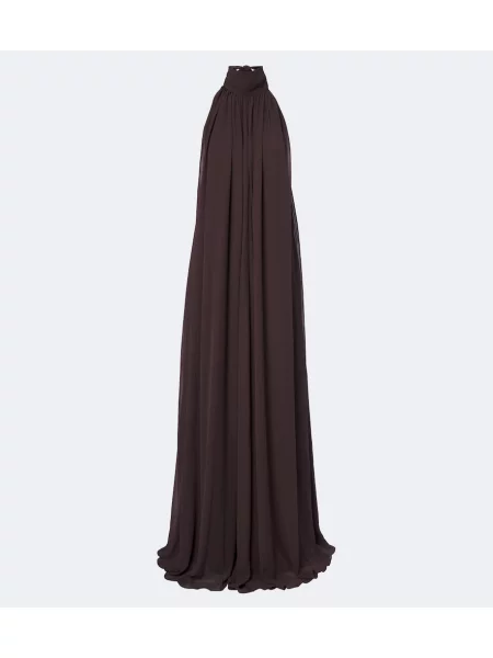 Rochie maxi De La Vali din șifon cu gât halter maro