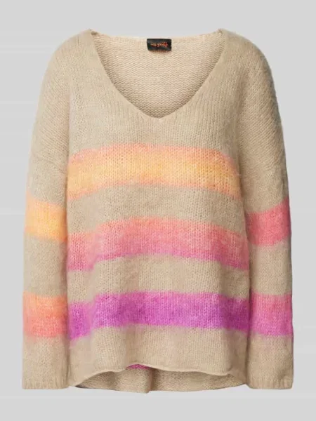 Sweter z dzianiny z mieszanki wełny z obniżonymi ramionami Miss Goodlife beżowy