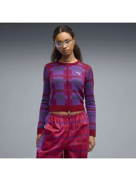 PUMA dopasowany kardigan T7 Tartan OdzieÅ¼ S czerwony