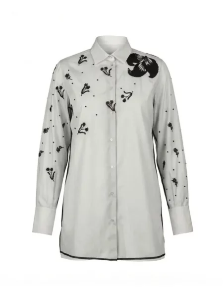 Cămașă Valentino Garavani cu paiete cu model floral gri