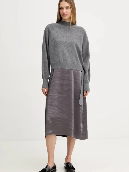 Boss Zestaw Flalina: Sweter Z Wycięciem I Sukienka Satynowa grau szara