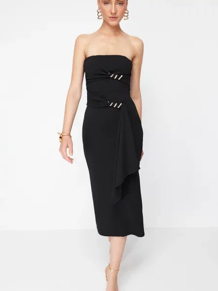 Rochie de seară Trendyol tricotate cu model piele de șarpe eleganta negru