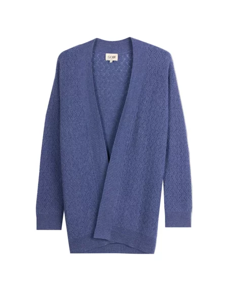 GOBI Cashmere Geacă tricotată Ajour Knit Open-Front Cashmere Cardigan noapte albastru