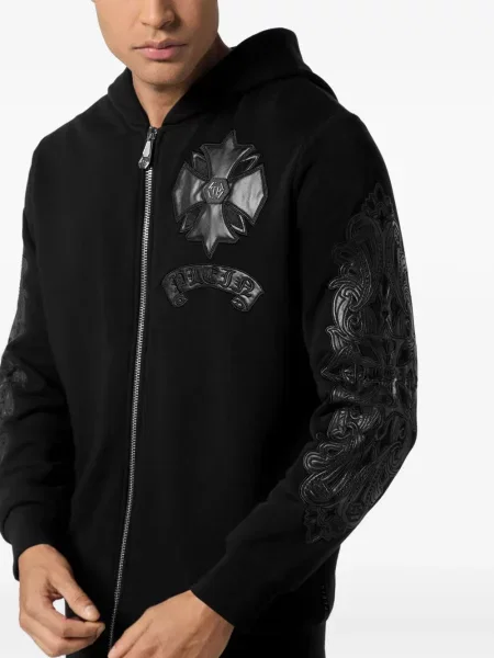 Hanorac cu glugă Philipp Plein din piele negru