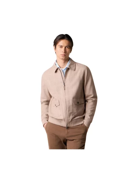 Lniany kurtka bomber Brooks Brothers w kratę beżowy
