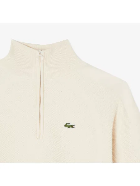 Lacoste Sweter Half Zip Relaxed Fit Kremowy Kremowy