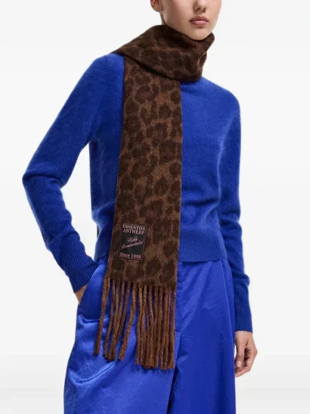 Fular Essentiel Antwerp cu franjuri cu model leopard maro