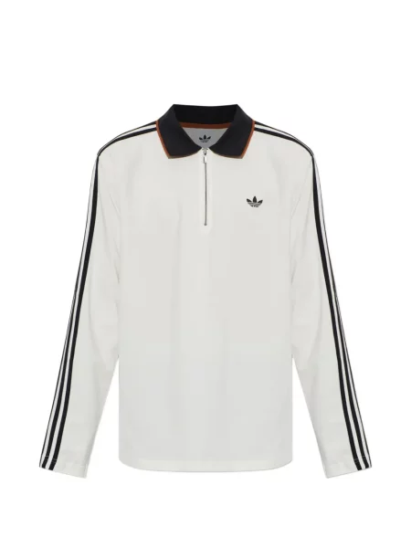 Lung tricou polo Adidas cu dungi alb