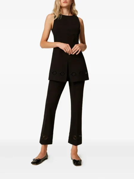 Pantaloni Twinset cu model floral din dantelă negru