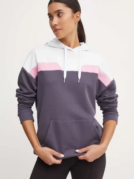Суичър с качулка Puma с качулка с принт сиво