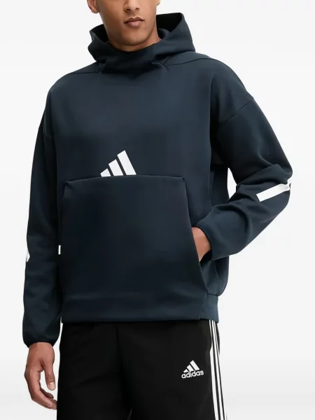 Суичър с качулка Adidas с качулка с автограф синьо