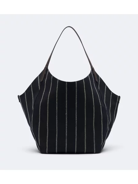 Pruhovaná plátěná shopper kabelka Brunello Cucinelli modrá