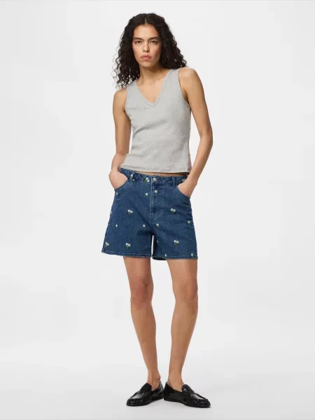 PIECES Jeans PCFLORA albastru denim / verde alb