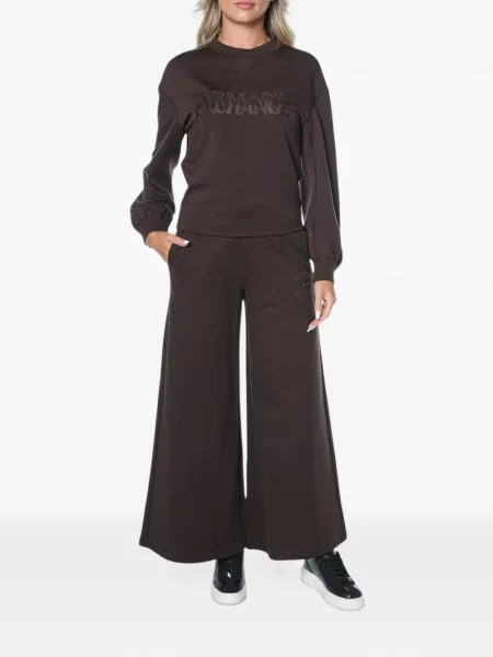 Pantaloni Armani Exchange cu broderie cu cordon maro