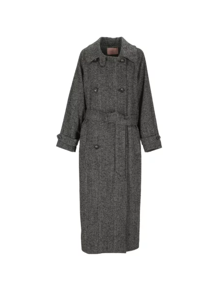Palton Kristina Ti cu model herringbone cu două rânduri de nasturi gri