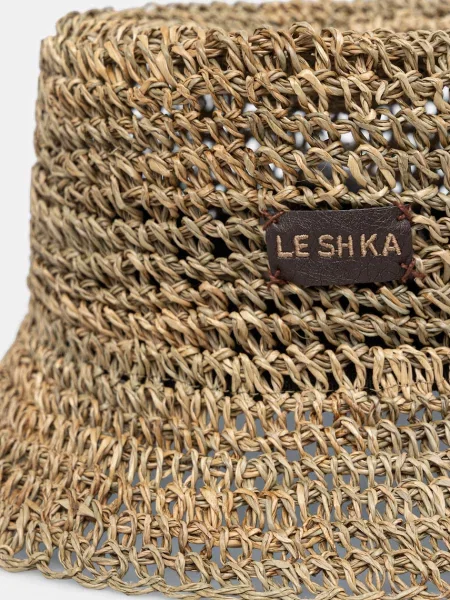 LE SH KA headwear slamený klobúk dámsky pletený Straw Bucket Hat béžová
